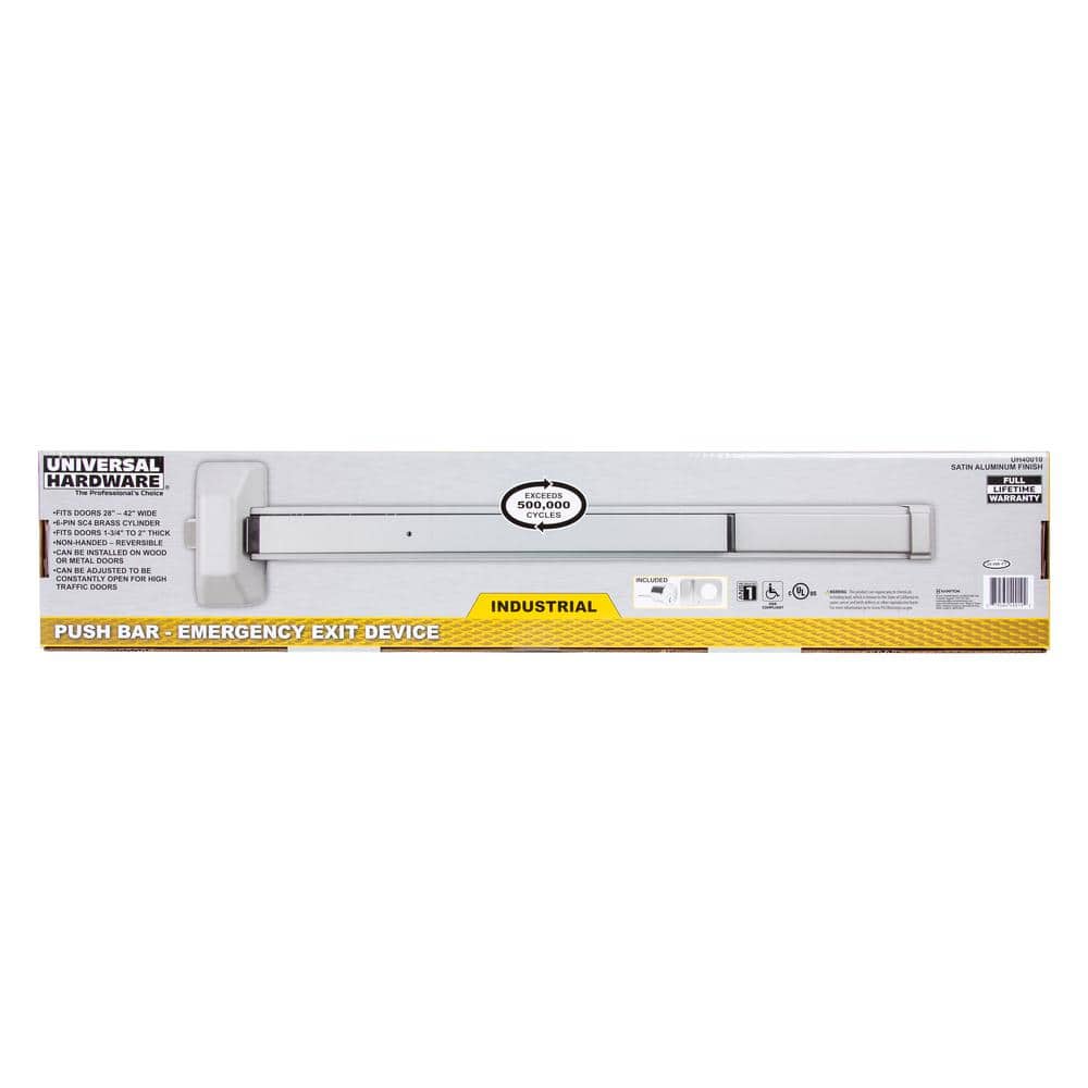 Universal Hardware Commercial Rim/Panic Exit Device with 6-Pin SC4 Cylinder and Pull Trim - ANSI Grade 1, UL 305, ADA, Aluminum Finish (2)