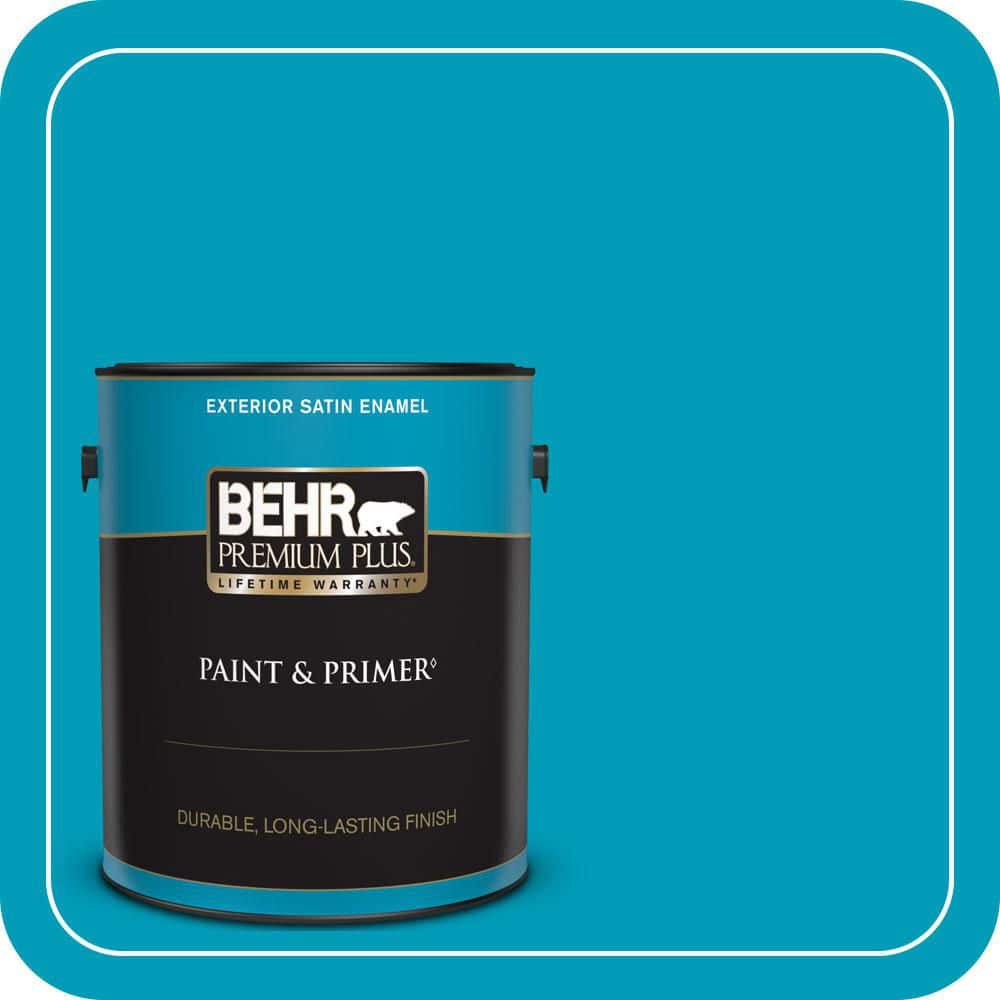 BEHR PREMIUM PLUS 1 gal. #520B-6 Brilliant Sea Satin Enamel Exterior Paint & Primer