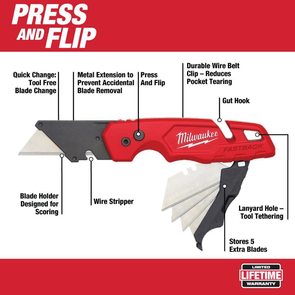 Milwaukee 7.75 in. Combination Electricians 6-in-1 Wire Strippers Pliers with 2 FASTBACK Utility Knifes (3)