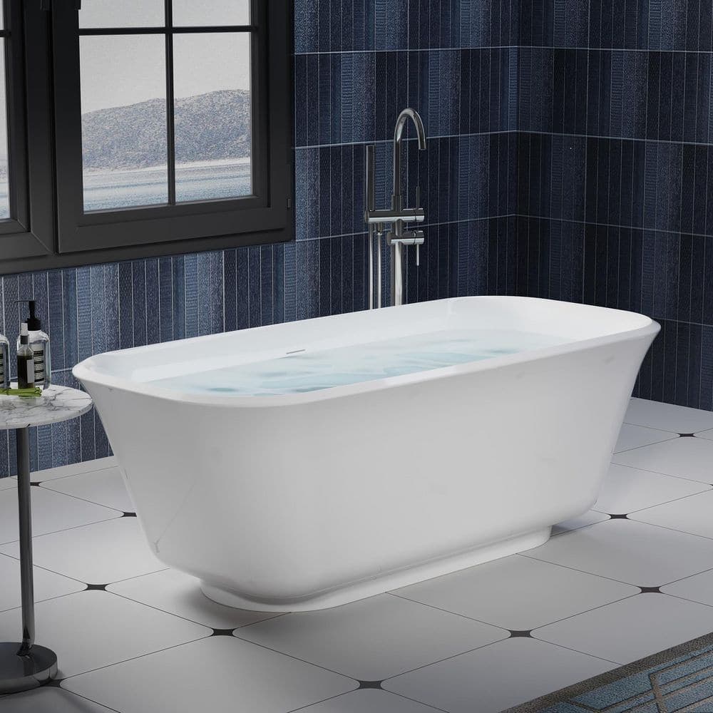 WELLFOR Regal 67 in. x 31.5 in. Soaking Bathtub with Center Drain in Glossy White Freestanding 100% Pure Virgin Acrylic Bathtub (1)