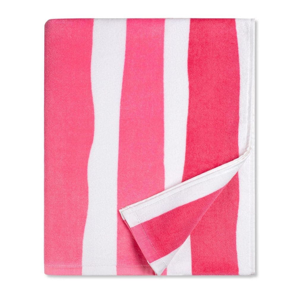 LAIFUCAM Pink Family Beach Towel Cotton Velour Striped Terry Pool Towel Soft Absorbent No Fading No Lint 1 Piece (1)
