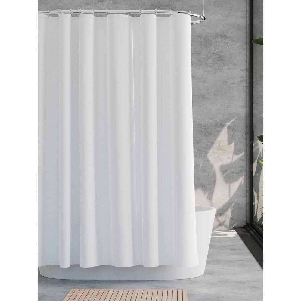 Zenna Home 72 in. L x 70 in. W 100% Waterproof Striped Fabric Shower Curtain Liner in White (2)