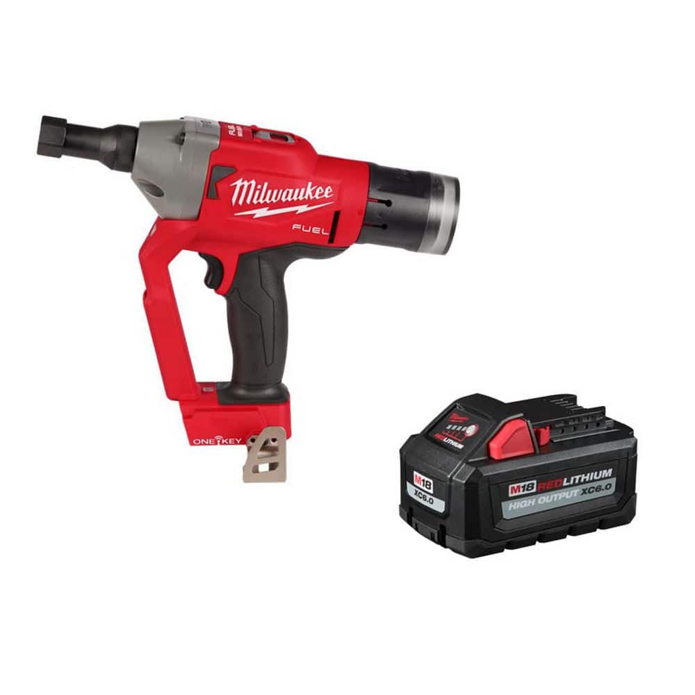 Milwaukee M18 FUEL ONE-KEY 18V Lith-Ion Brushless Cordless 1/4 in. Lockbolt Tool w/ (1) HIGH OUTPUT 6.0 Ah Battery (1)