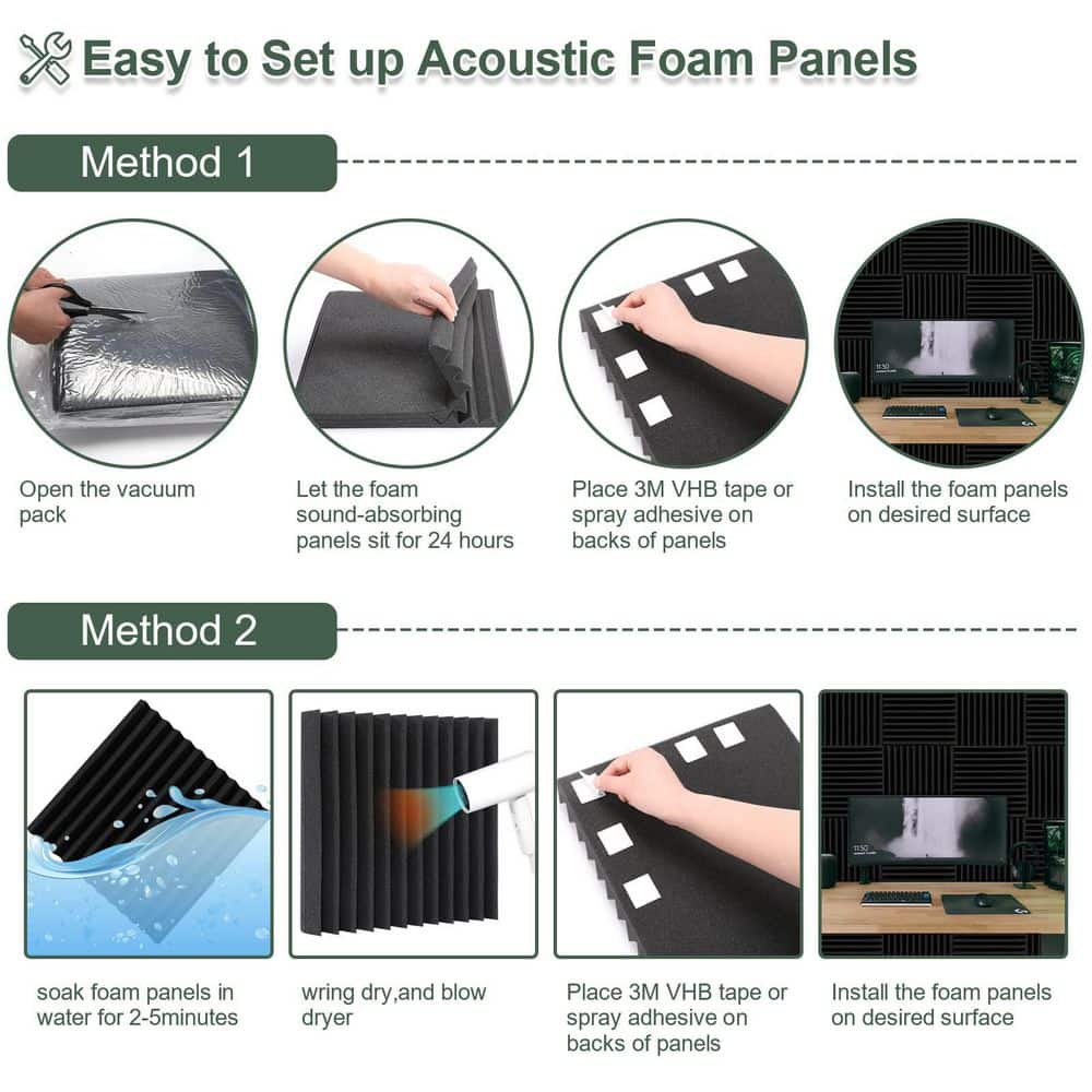Laybus 2 in. x 12 in. x 12 in. Black Foam Sound Absorbing Panel, Fire Resistant Soundproof Wedges Panels (50-Pack) (2)