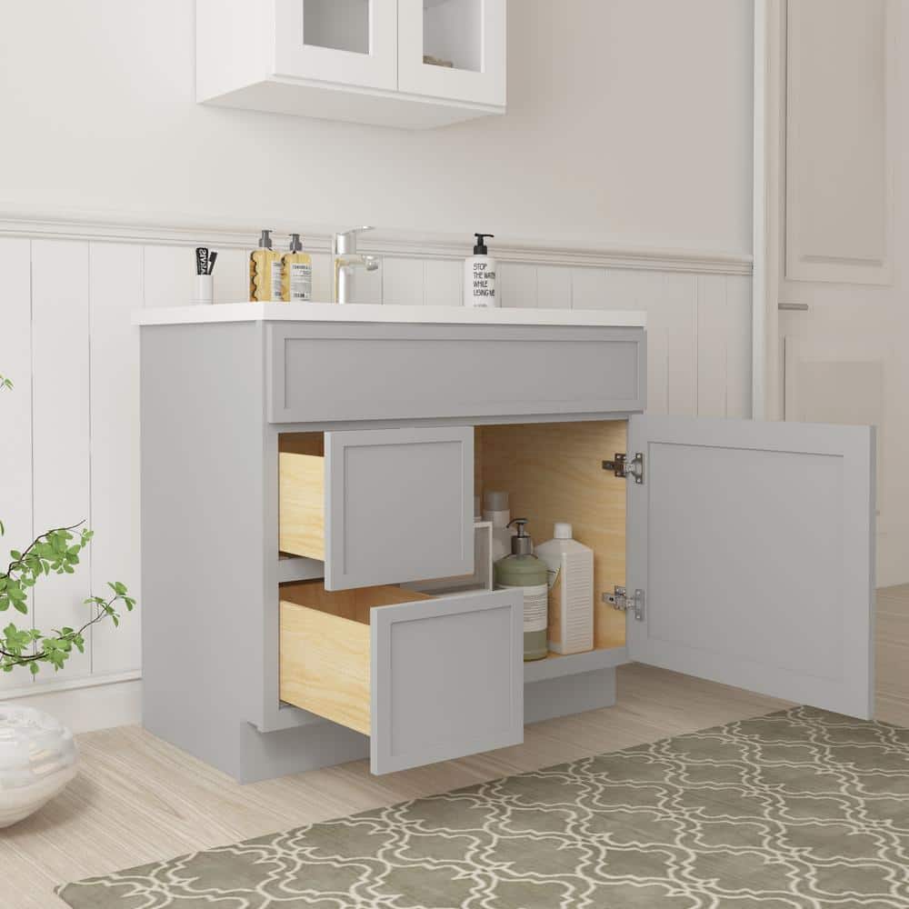 Vanity Art Colton 36 in. 1-Door and 2-Drawer Freestanding Shaker Bathroom Vanity Cabinet (No Top) in Gray — Unassembled (2)