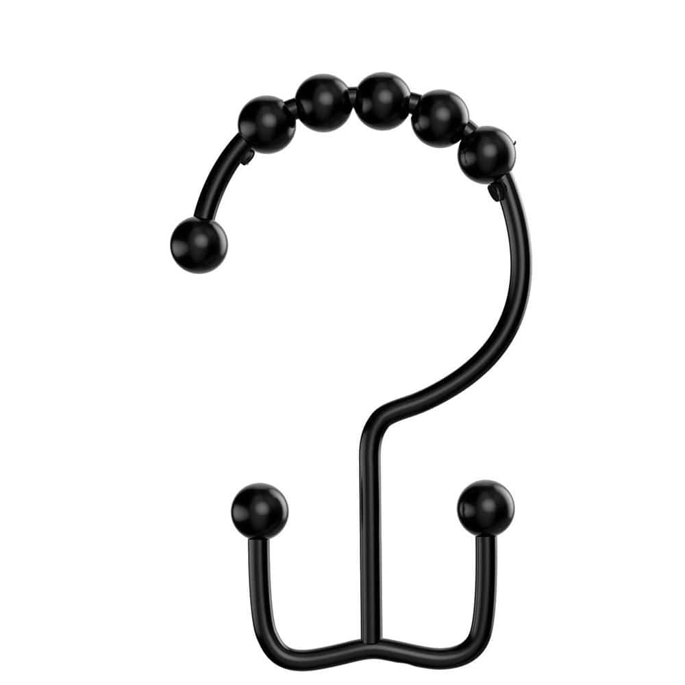 Tahanbath 12-Pack Rust-Proof Double-Track Metal Shower Curtain Rings/Hooks in Black for Bathroom Rods