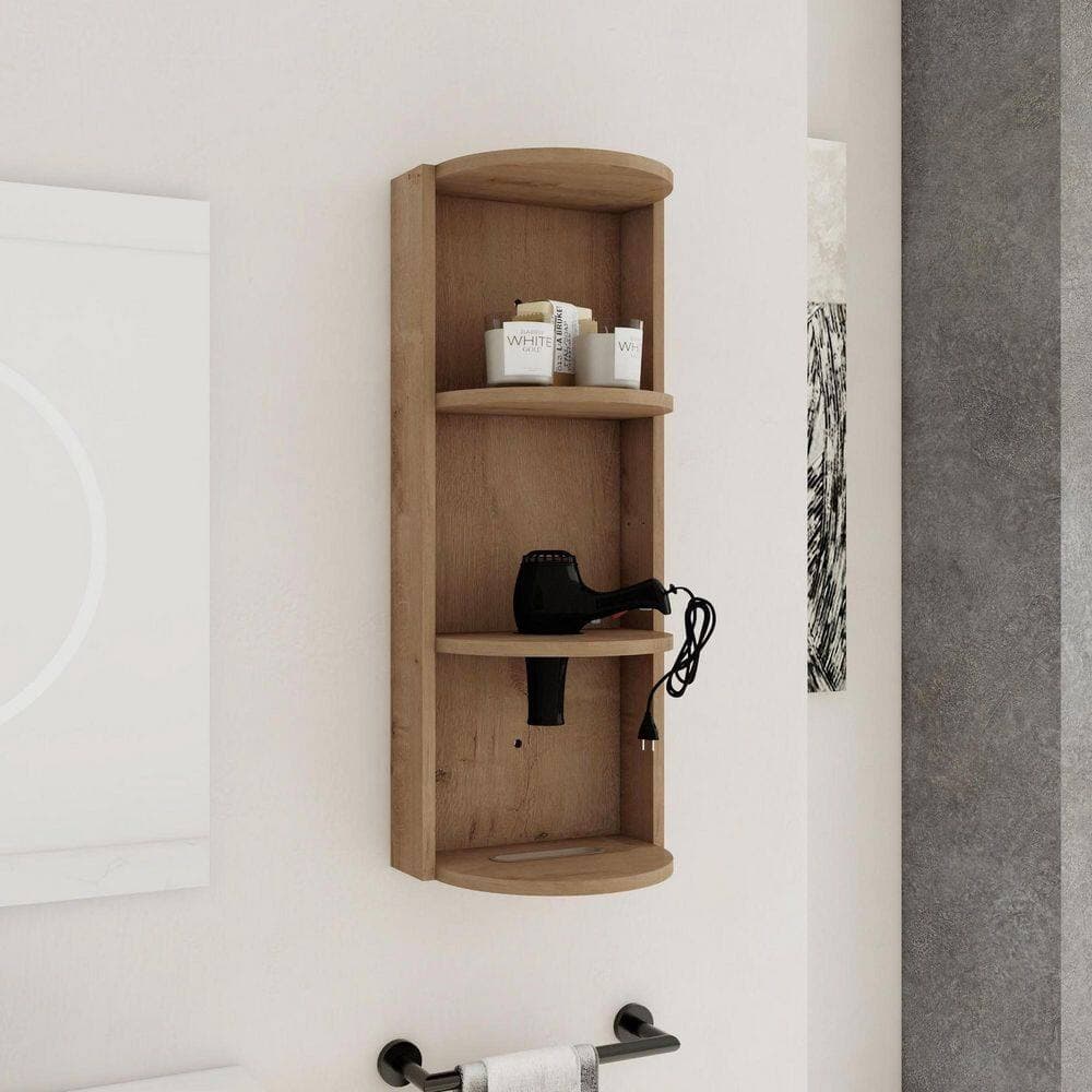 EPOWP 11.81 in. W x 8.69 in. D x 29.5 in. H Bathroom Storage Wall Cabinet in Imitative Oak with Open Shelf and Hairdryer Place (2)
