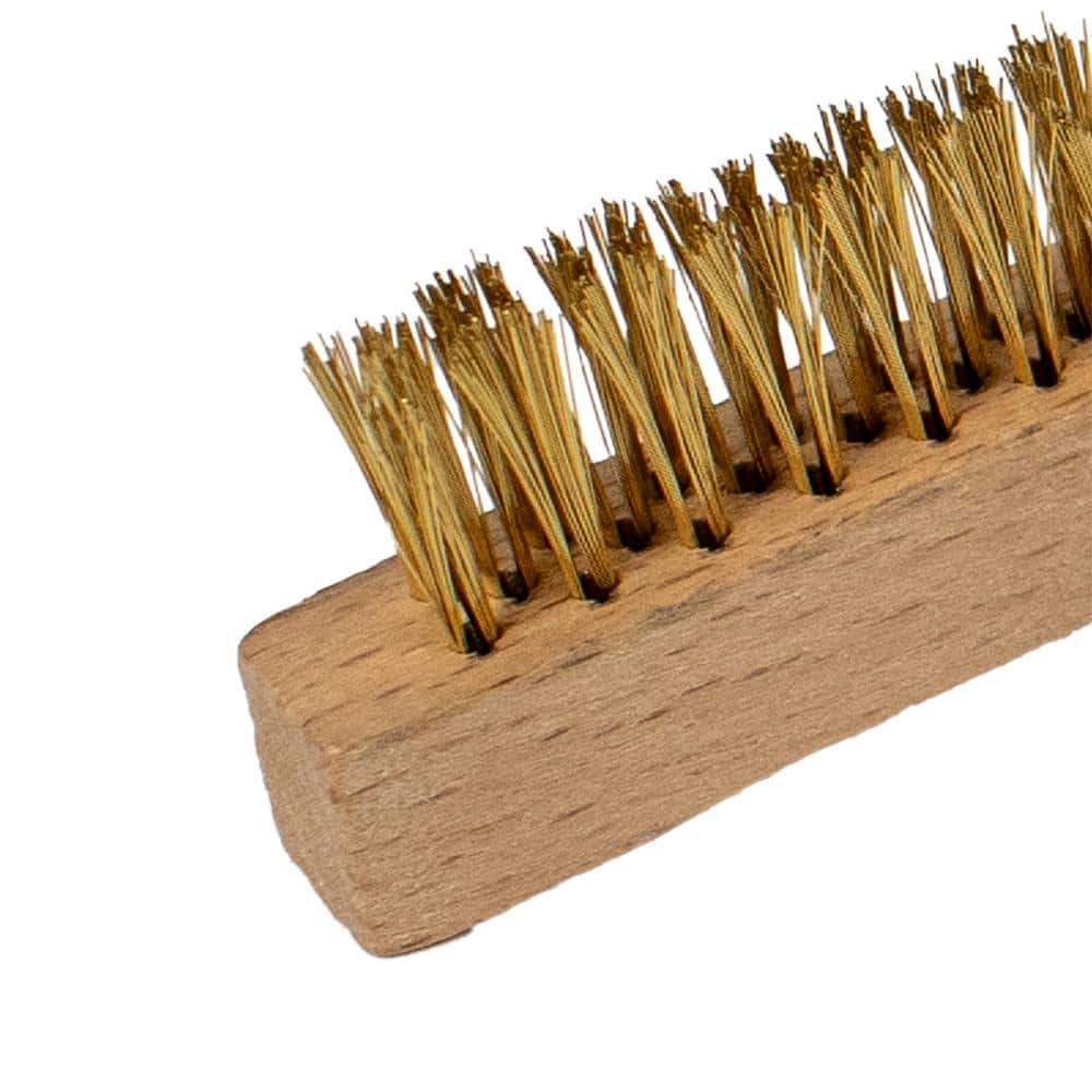 RIDGID Brass Scratch Brush with Curved Wooden Handle, 3 x 7 Brass Bristle Rows (3)