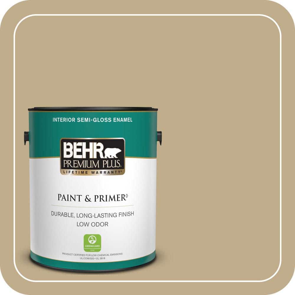 BEHR PREMIUM PLUS 1 gal. #PPU7-21 Woven Straw Semi-Gloss Enamel Low Odor Interior Paint & Primer