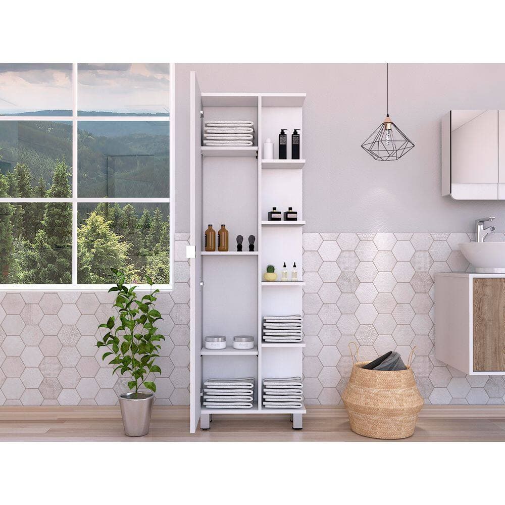 Tahanbath 20.15 in. W x 8.45 in. D x 62.20 in. H White Particle Board Freestanding Linen Cabinet with Door and Door in White (2)