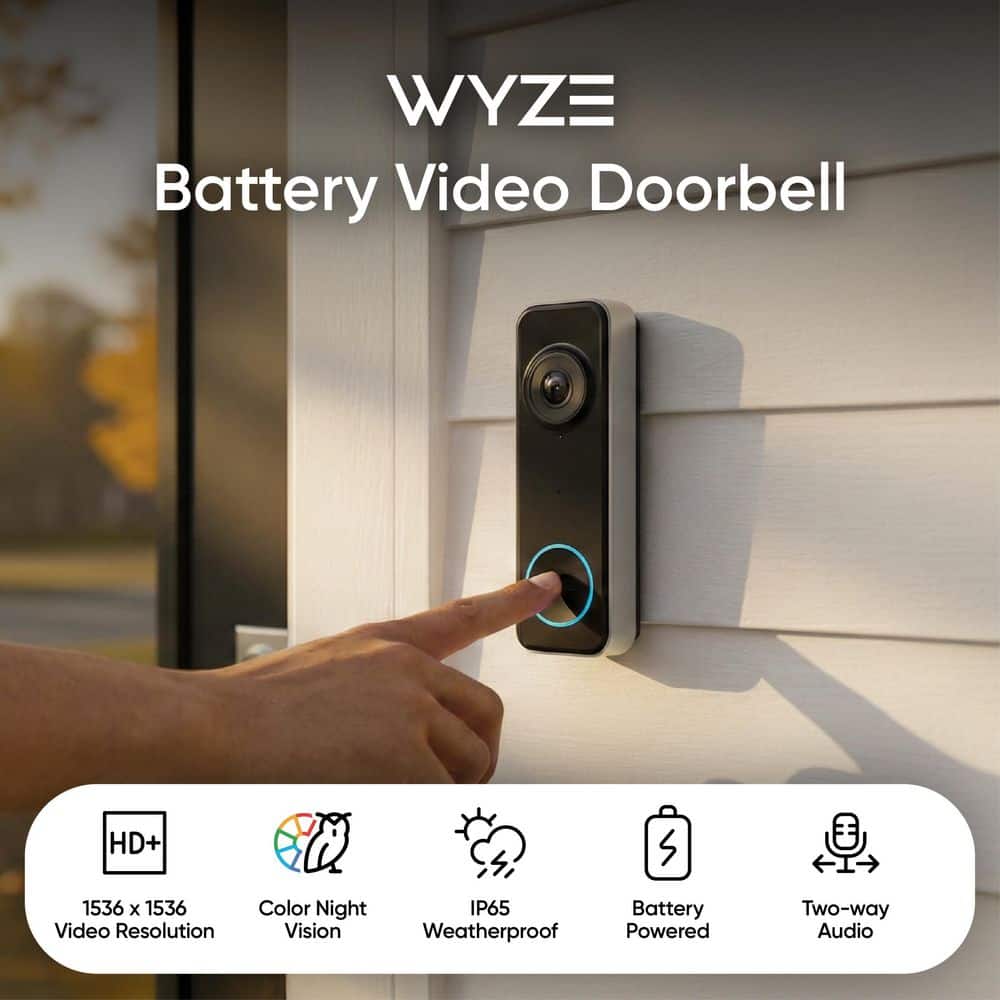 Wyze Wireless Battery Video Doorbell, HD Plus Video, 2-Way Audio, Night Vision, Wi-Fi (2)