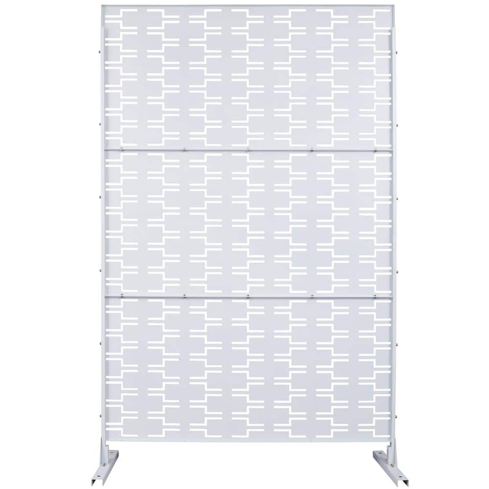 Zeus & Ruta 76 in. H x 48 in. W White Steel Outdoor Privacy Screen, Decorative Privacy Screen Privacy Fence Panels for Patio (1)
