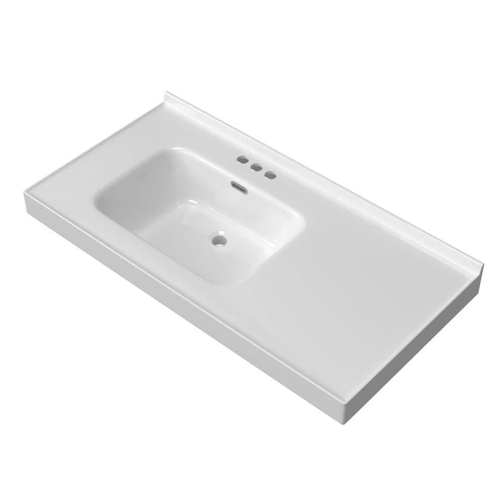 NTQ 43 in. W x 22 in. D Solid Surface White Vanity Top Rectangular Single Sink Bathroom Vanity Top in White with Overflow (1)
