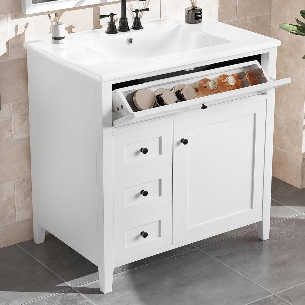 Unbranded White 30-Inch Bathroom Vanity with Sink 3 Drawers and Adjustable Shelf for Bathroom (1)