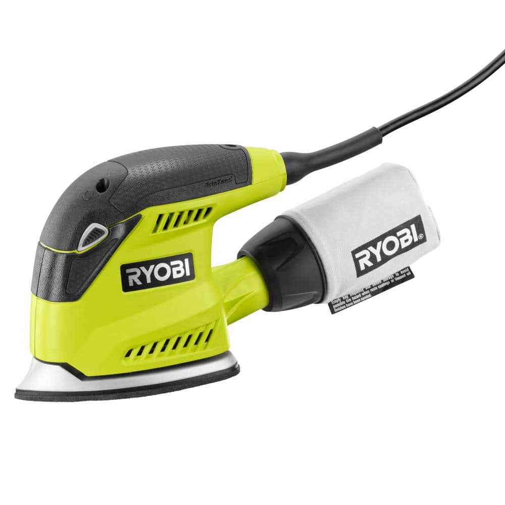RYOBI 1.2 Amp Corded 5.5 in. Corner Cat Sander with Dust Bag, Storage Case, and Extra 9-Piece 5-1/2 in. Corner Cat Sand Paper (3)