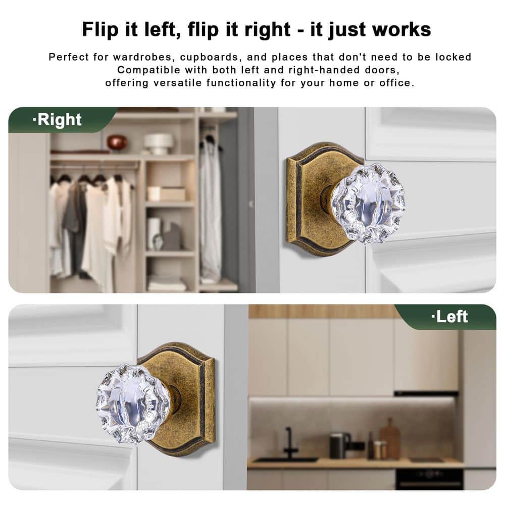 Senyhardware Vintage Brass Interior Dummy Door Knob 2 Pack with Floral Crystal Knob and Arch Backplate (3)
