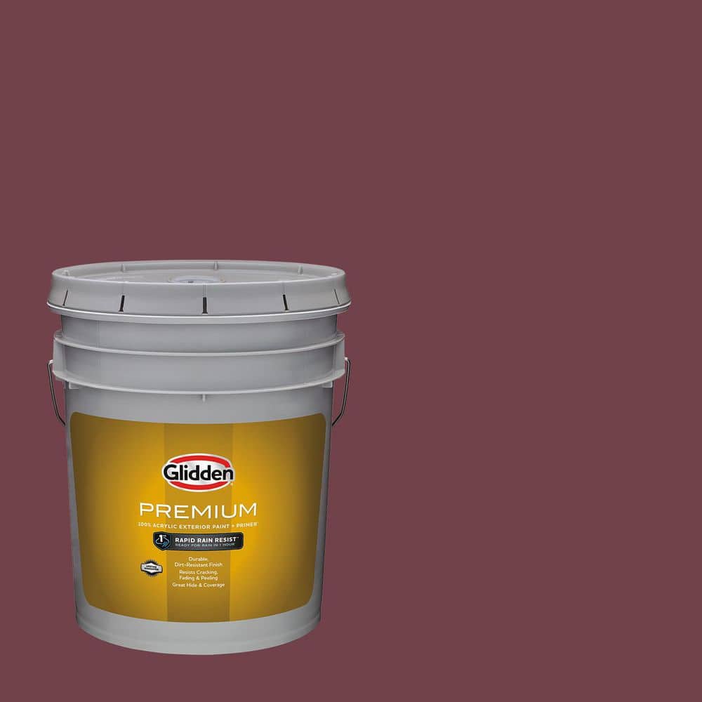 Glidden Premium 5 gal. PPG1049-7 Red Red Wine Satin Exterior Latex Paint