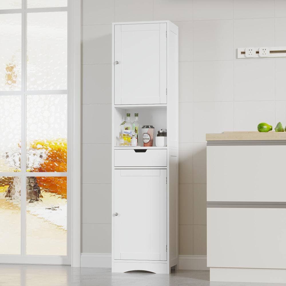 Miscool Avex 15.8 in. W x 11.8 in. D x 67 in. H White Wood Freestanding Bathroom Storage Cabinet with Adjustable Shelves (3)
