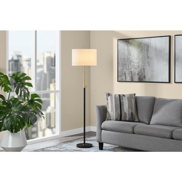 Hampton Bay Alderston 65 in. Matte Black and Antique Brass Adjustable Standard Floor Lamp
