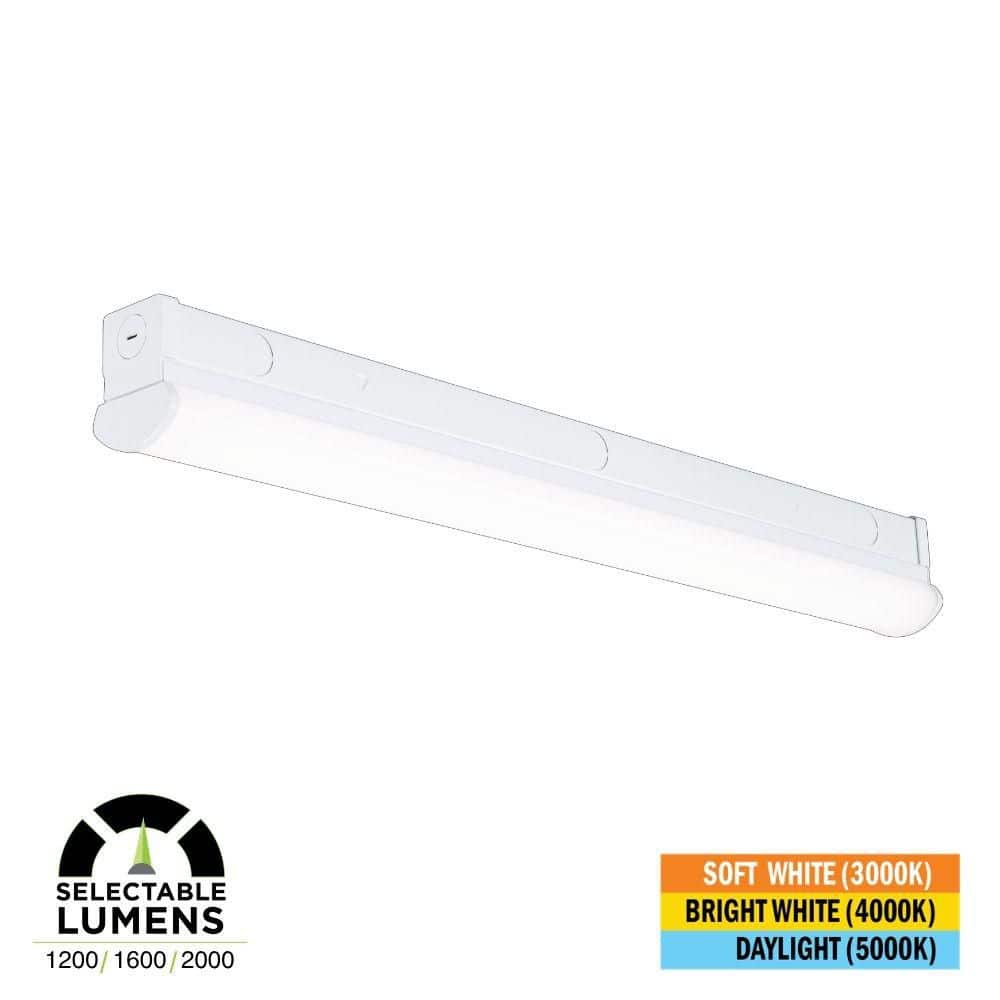 Commercial Electric 1-Pack 2 ft. 2-light 1200/1600/2000 Lumens Integrated LED White Strip Light Fixture, Selectable CCT, Garage Utility (2)