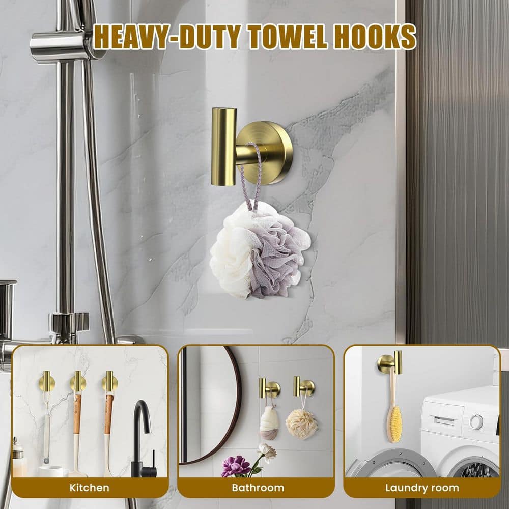 Unbranded 5-Piece Brushed Gold Stainless Steel Bathroom Hardware Set Wall Mounted 24 in. Towel Bar Hooks Holder (2)