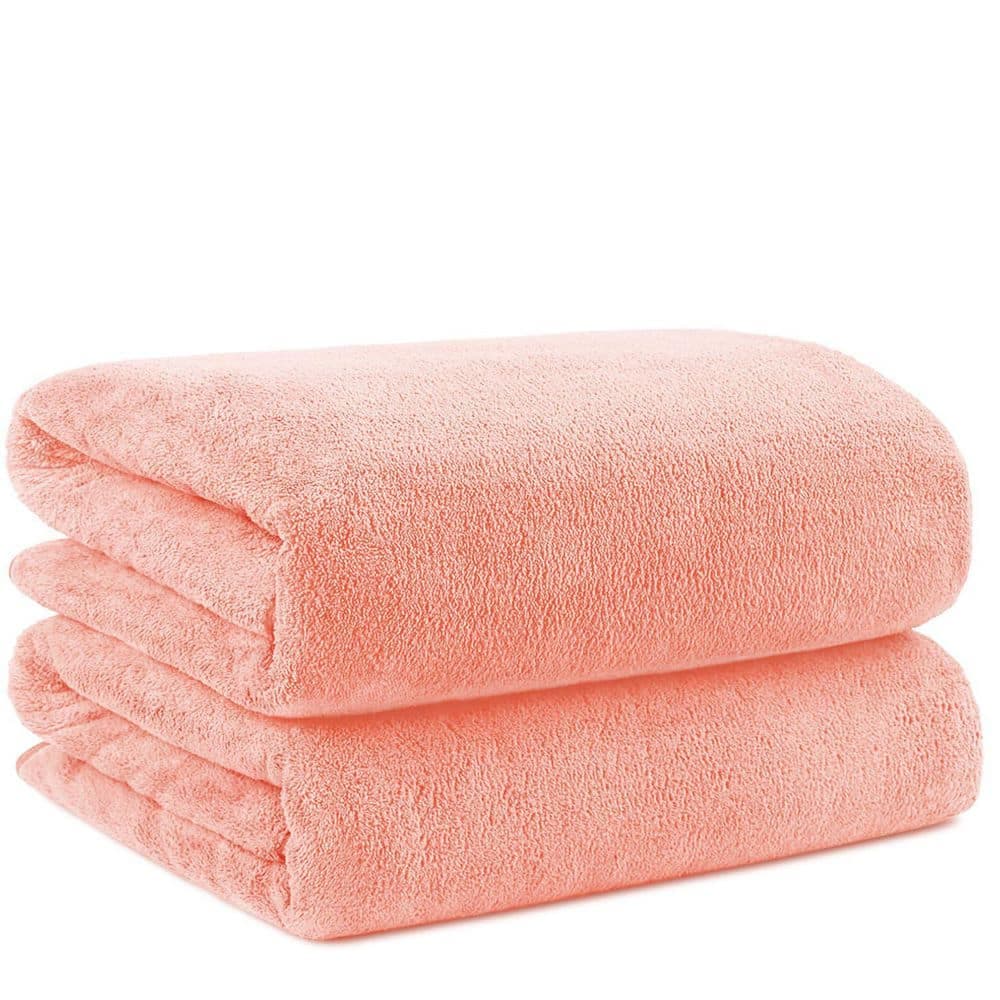 Numhew 2-Piece Pink Microfiber Bath Towels 27 x 54 in. Soft Absorbent Quick Dry Towels for Body Sports, Bath Accessory Set (1)