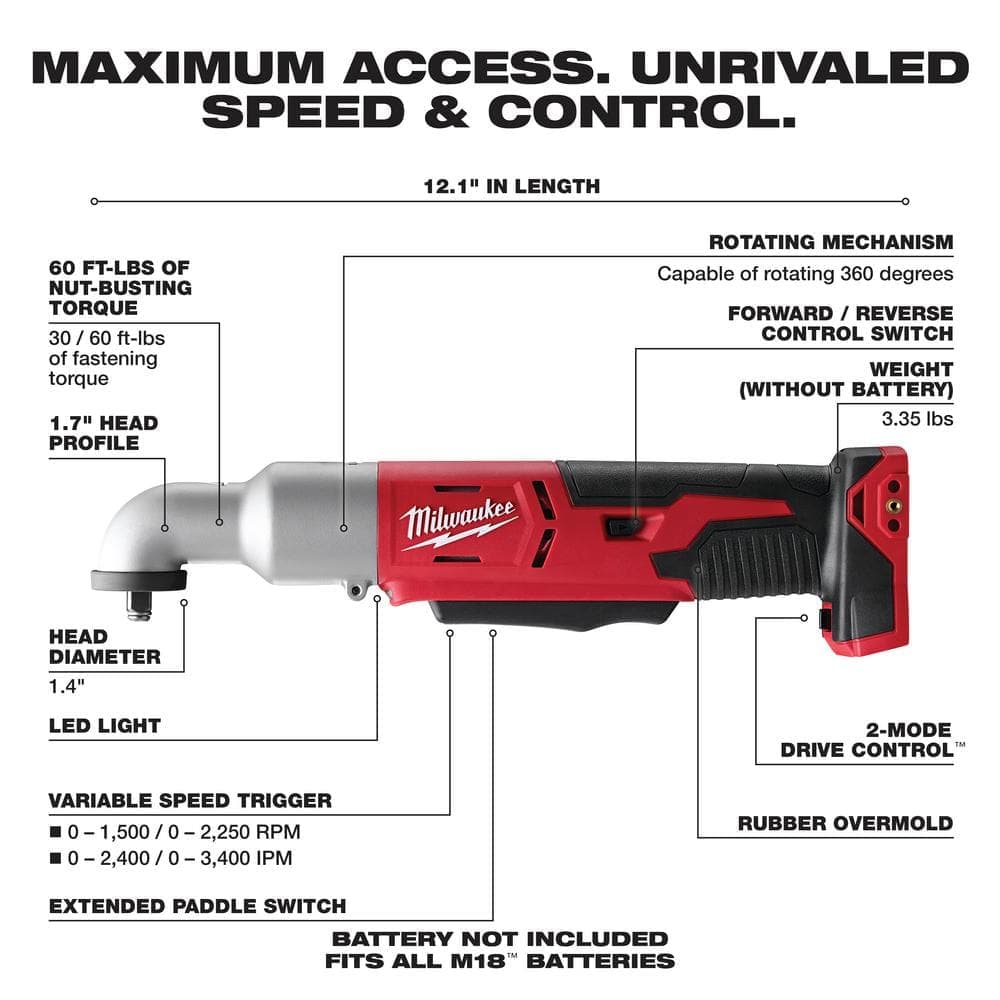 Milwaukee M18 18V Lithium-Ion Cordless 3/8 in. 2-Speed Right Angle Impact Wrench (Tool-Only) (2)