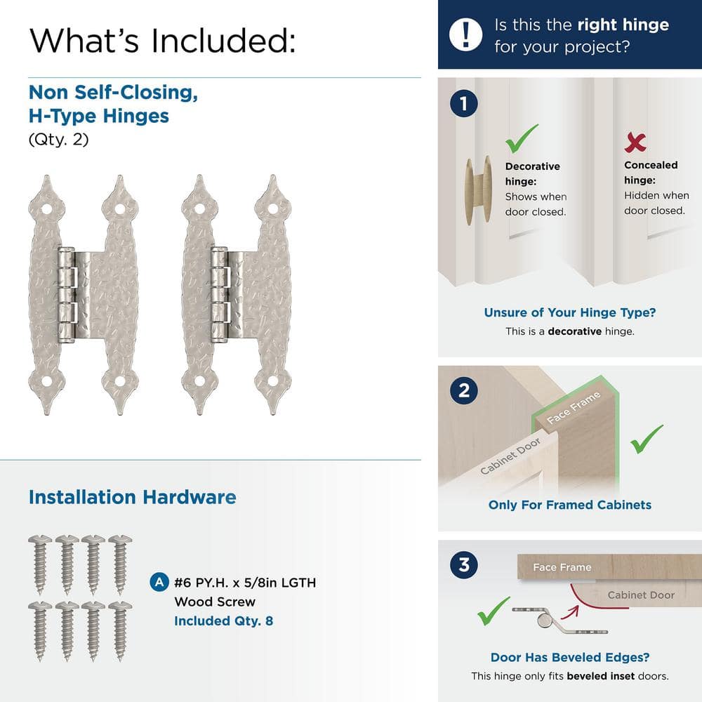 Amerock Satin Nickel 3/8 in (10 mm) Offset Non-Self Closing, Face Mount Cabinet Hinge (2-Pack) (3)