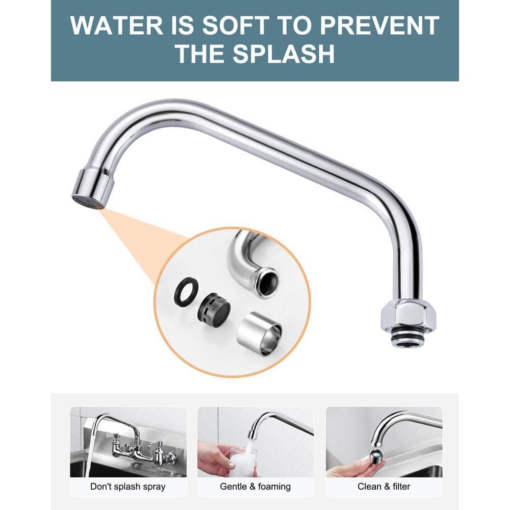 IVIGA 8 in. Commercial Faucet Swivel Spout Replacement in Polished Chrome with 1.8 & 2.2 GPM Aerator and G3/4 Internal Thread (3)