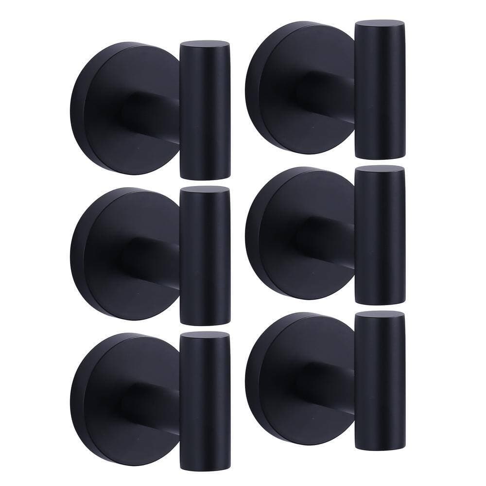 IVIGA Stainless Steel Wall Mounted Round J-Hook Robe/Towel Hook with Rust Resistant Matte Black(6-Pack)