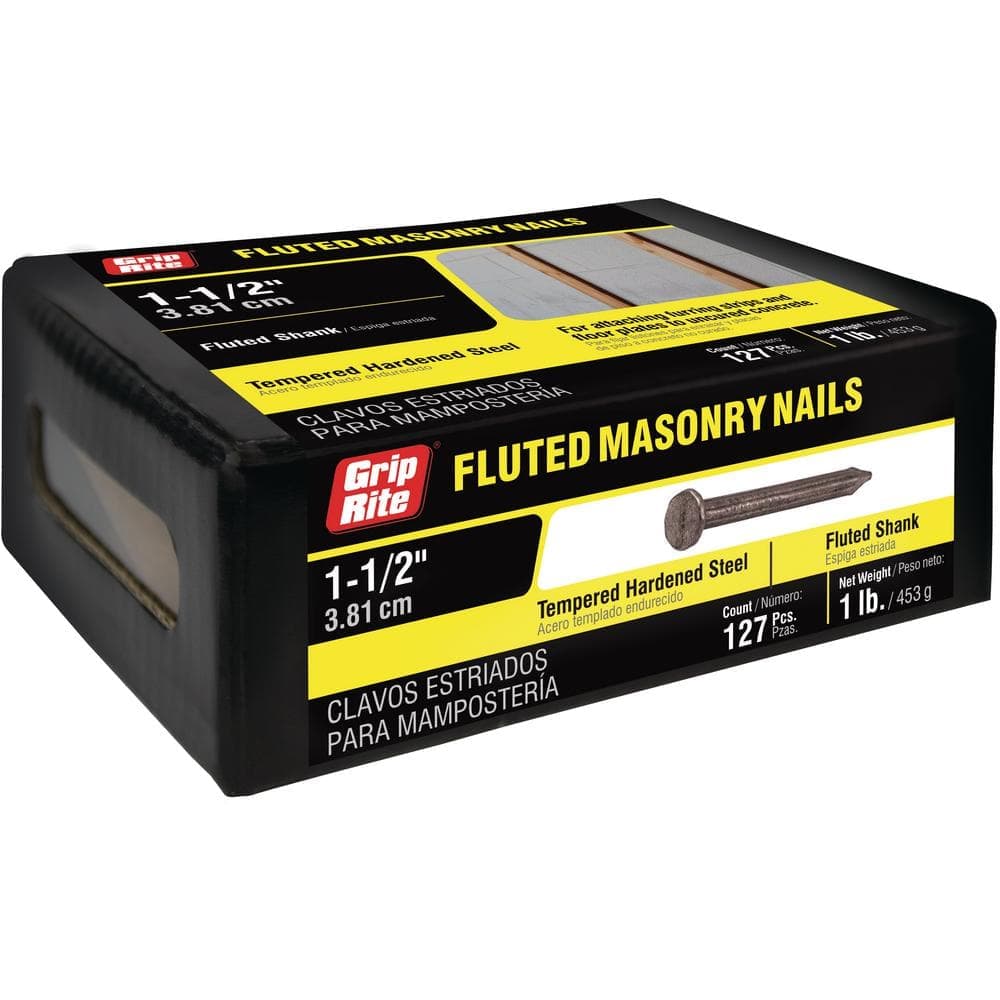 Grip-Rite 1-1/2 in. x 9-Gauge Bright Steel Fluted Masonry Nails 1 lb. Box