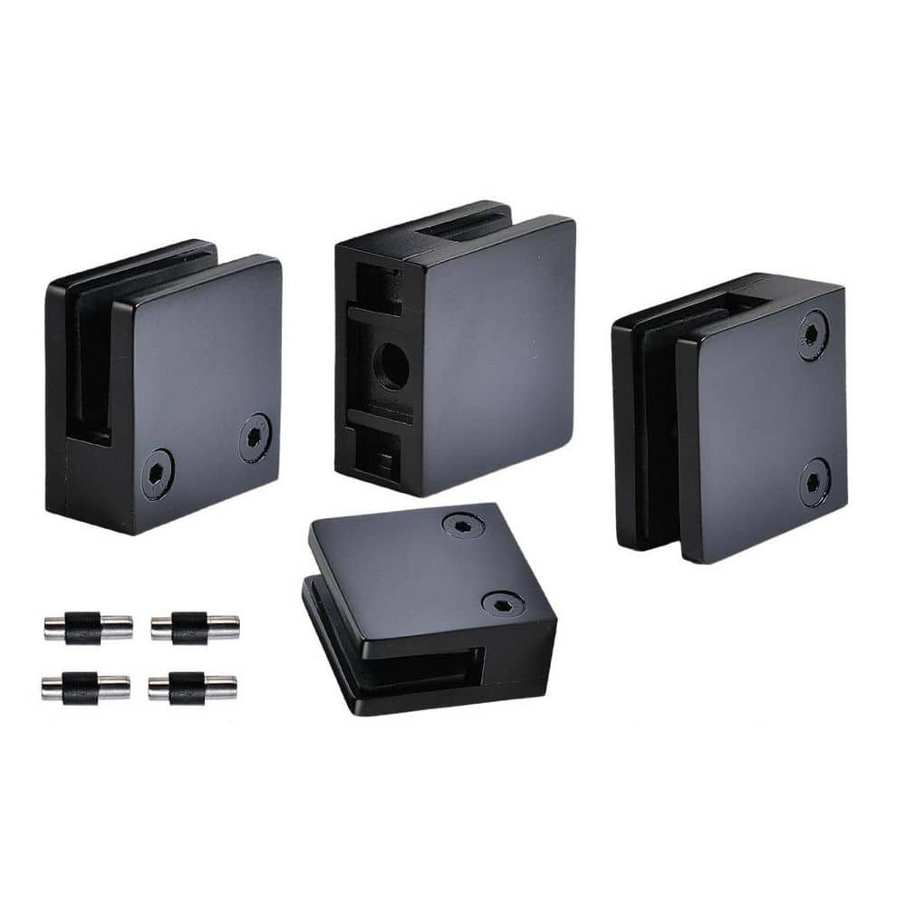 NVNOO 1/3 in.-1/2 in. Adjustable 304 Stainless Steel Glass Clamp Bracket for Railing, Stairs, Glass Wall, Black (4-Pack) (1)