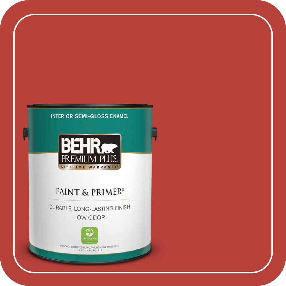 BEHR PREMIUM PLUS 1 gal. #PMD-85 Crimson Silk Semi-Gloss Enamel Low Odor Interior Paint & Primer