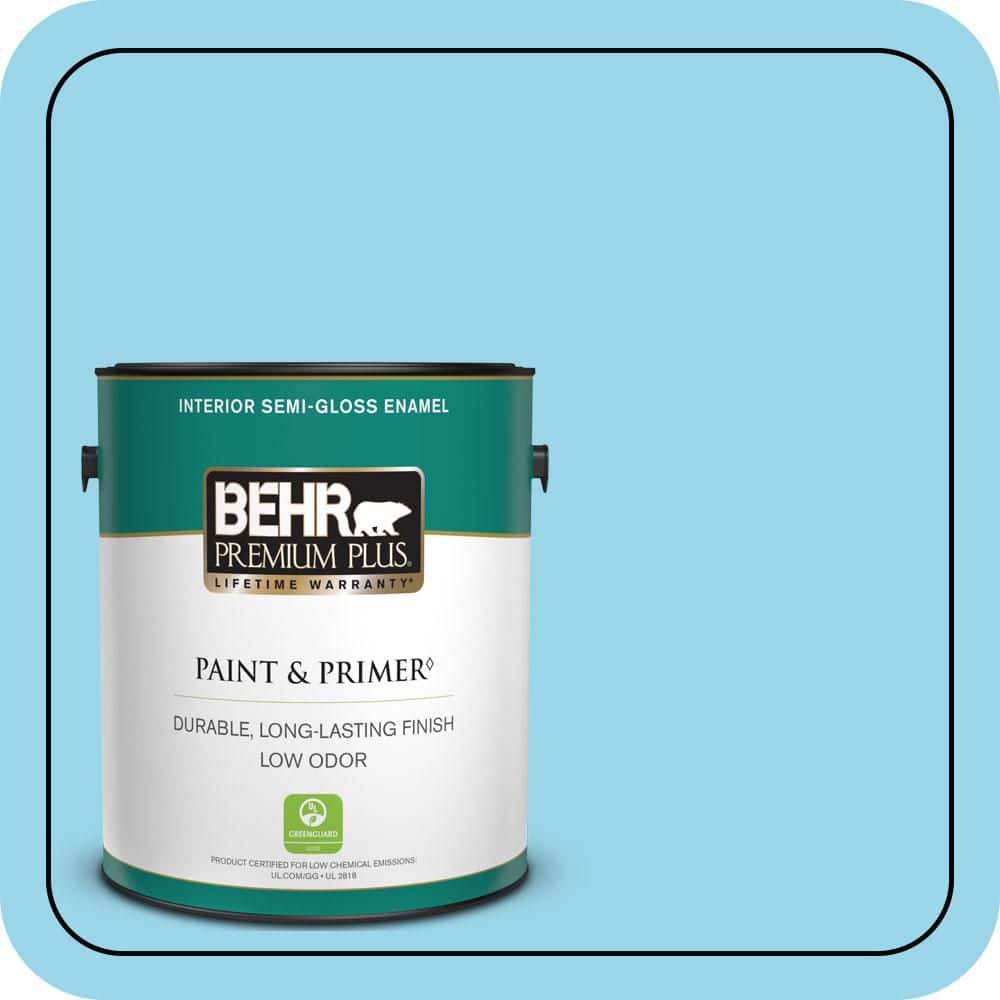 BEHR PREMIUM PLUS 1 gal. #P490-2 Blue Sarong Semi-Gloss Enamel Low Odor Interior Paint & Primer