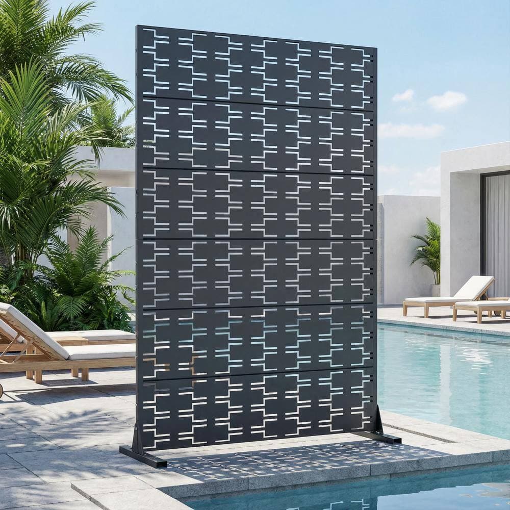 Dovelina 16 in. L x 72 in. H x 47 in. W Galvanized Metal Wall Sculptures Outdoor Privacy Screens Garden Fence in Dark Gray (2)
