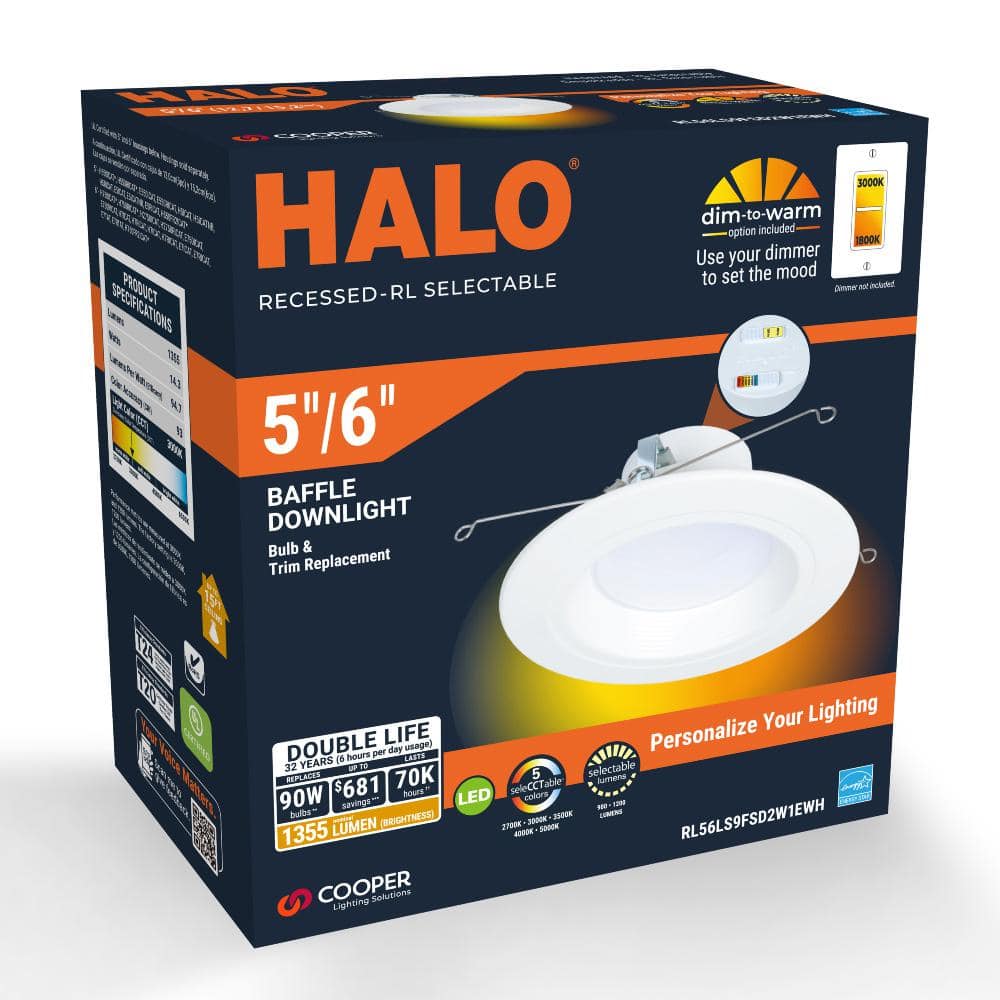 HALO RL56 Series 5/6 in. Recessed LED retrofit module Adjustable CCT and Lumens, Integrated LED Matte White (3)