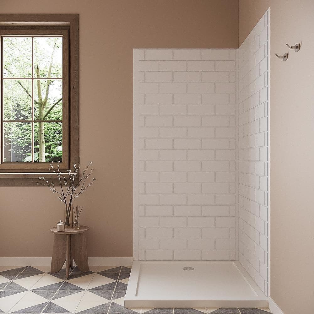 Streamline DSH-1360-139 38 in. L x 38 in. W x 76 in. H 2-Piece Glue-Up Corner Shower Wall Surround in White Tile Finish (2)