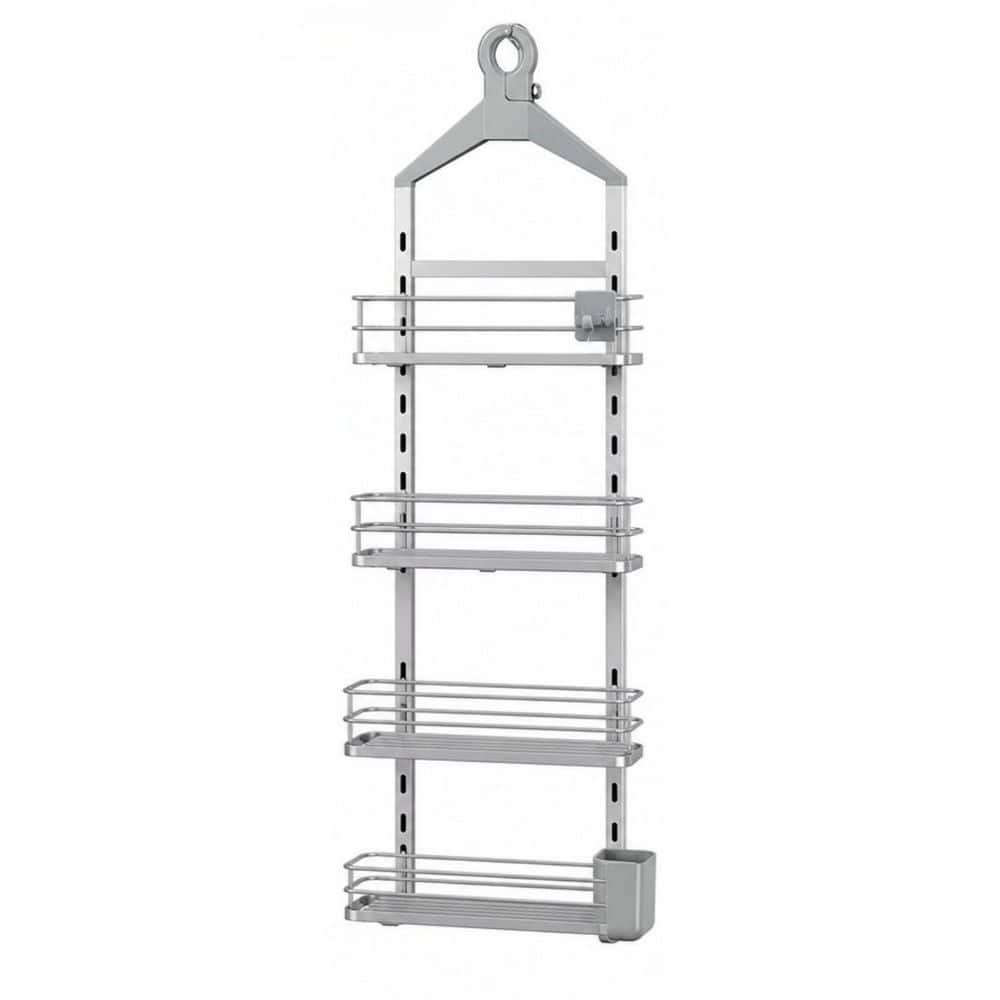Wudkey 4 Tier Height-Adjustable Shower Caddy Hanging Anti-Swing-Over The Shower Head Caddy Bathroom Shelves Basket in Silver (1)