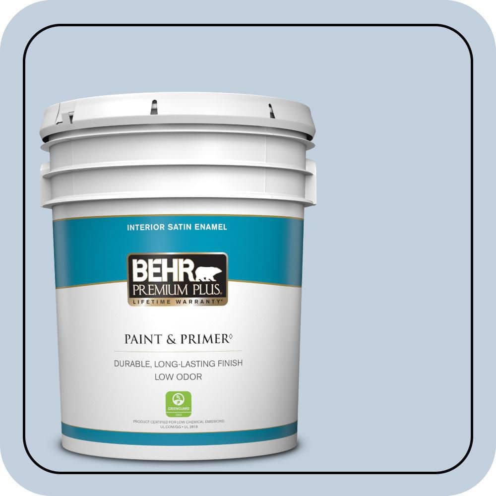 BEHR PREMIUM PLUS 5 gal. #580E-2 Saltwater Satin Enamel Low Odor Interior Paint & Primer