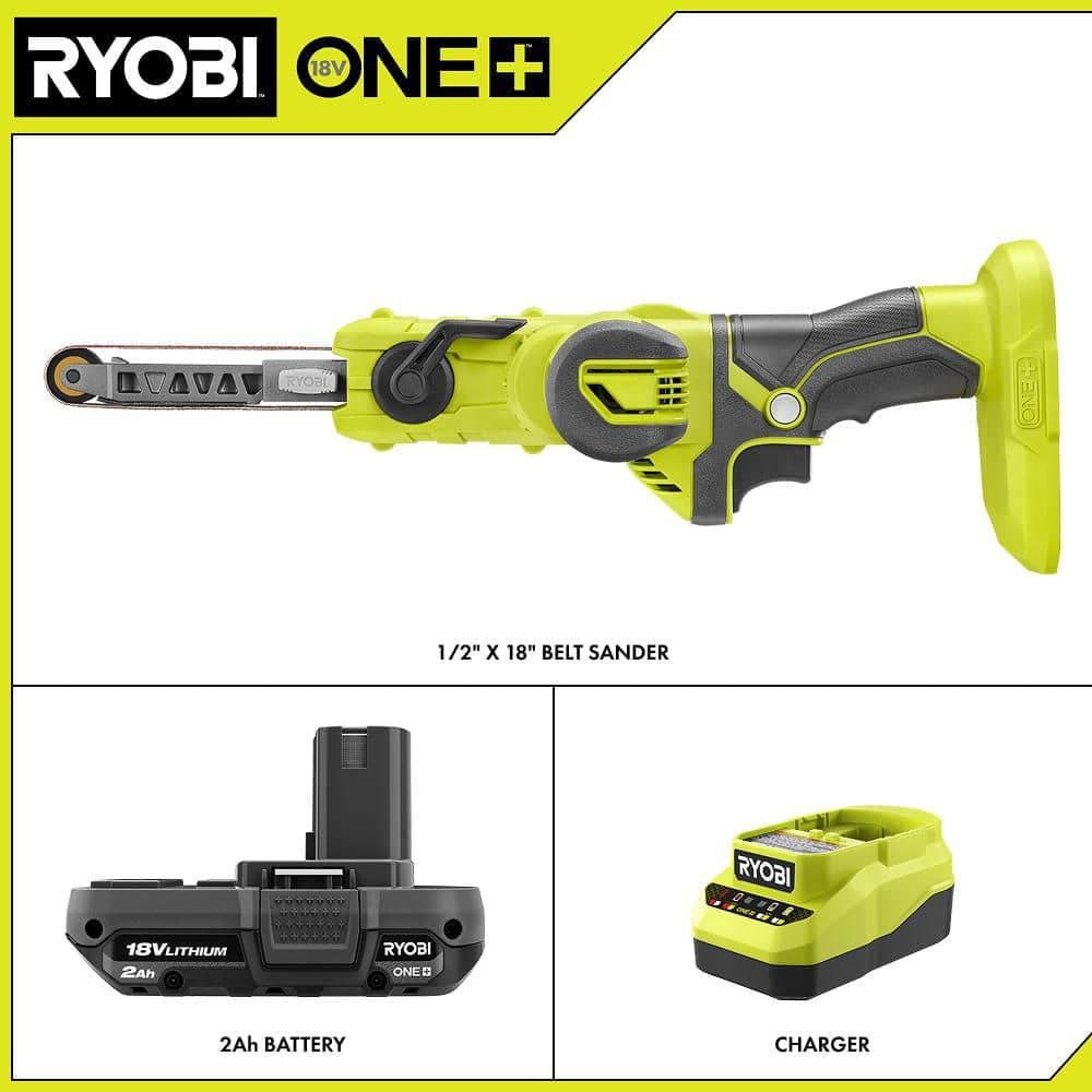 RYOBI ONE+ 18V Cordless 1/2 in. x 18 in. Belt Sander with 2.0 Ah Battery and Charger Kit (2)