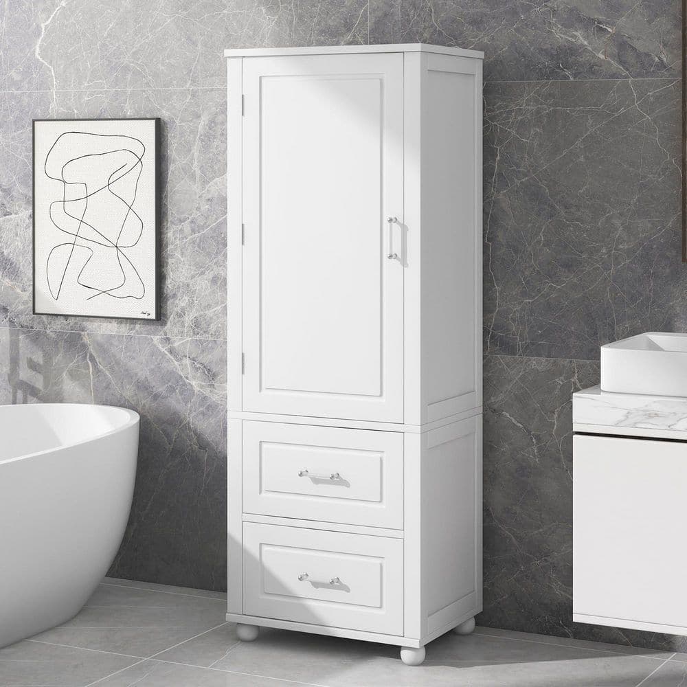 YSQCAR 23 in. W x 15.9 in. D x 61.4 in. H White MDF Freestanding Linen Cabinet with Door, Adjustable Shelf (2)