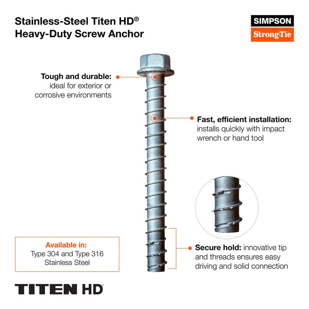 Simpson Strong-Tie Titen HD 5/8 in. x 6 in. Type 304 Stainless-Steel Heavy-Duty Screw Anchor (2)