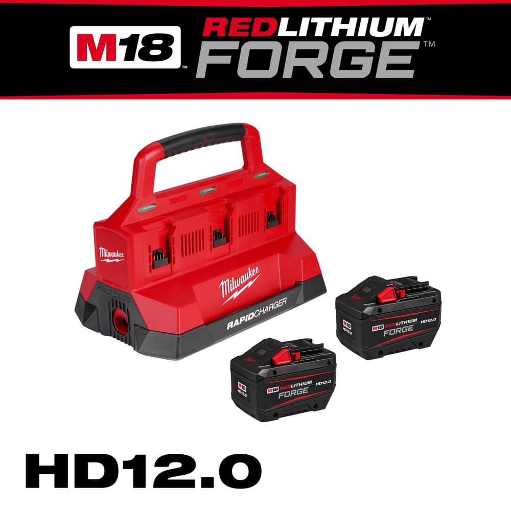 Milwaukee M18 18V Lithium-Ion REDLITHIUM FORGE Starter Kit with Two 12.0 Ah Battery Pack and PACKOUT 6-Port Rapid Charger (1)