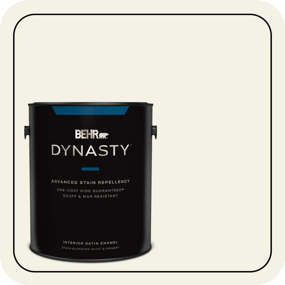 BEHR DYNASTY 1 gal. #W-F-710 Hushed White Satin Enamel Interior Stain-Blocking Paint and Primer