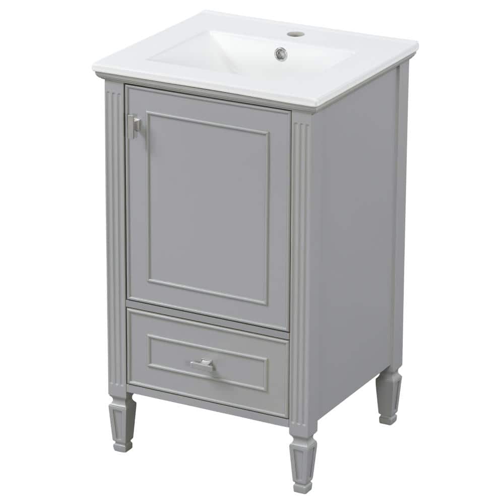 Unbranded Gray 20in Bathroom Vanity with Ceramic Sink with Storage Cabinet Storage Rack for Bathroom