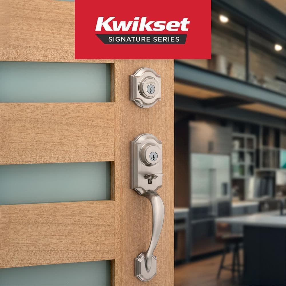 Kwikset Montara Satin Nickel Single Cylinder Keyed Entry Door Handleset with Juno Interior Doorknob Featuring Smartkey Security (2)
