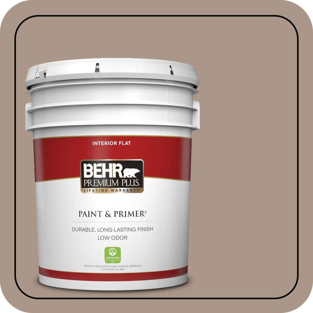 BEHR PREMIUM PLUS 5 gal. #N230-4 Chic Taupe Flat Low Odor Interior Paint & Primer (1)