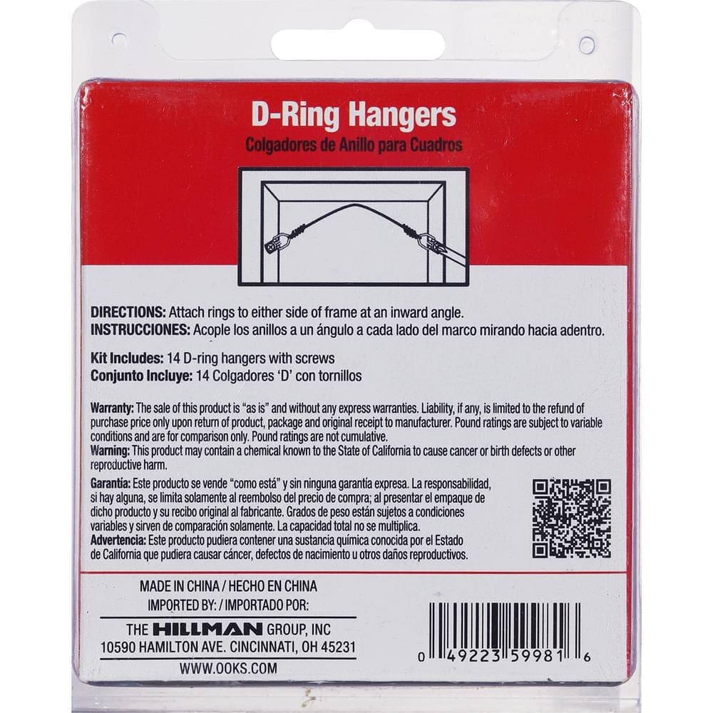 OOK Small 1-Hole Zinc-Plated Steel D-Ring Hangers Value Pack (14-Piece) (3)