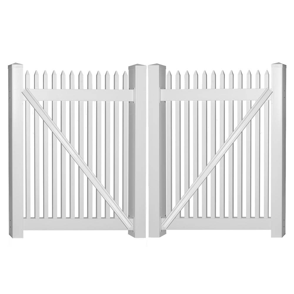 Weatherables Hartford 10 ft. W x 5 ft. H White Vinyl Picket Fence Double Gate Kit Includes Gate Hardware (1)