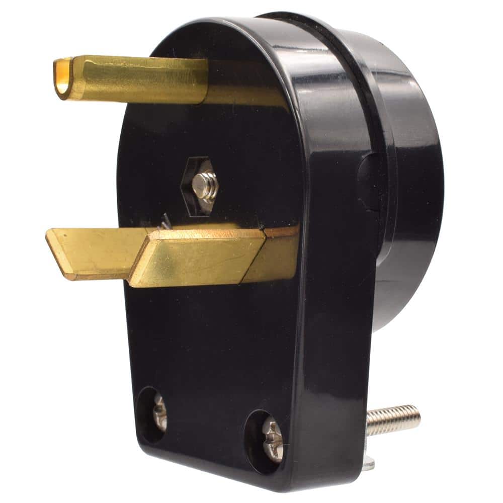 ELEGRP 30 Amp 125-Volt 2-Pole/3-Wire NEMA TT-30P Angle Travel Trailer Plug, Black (1)